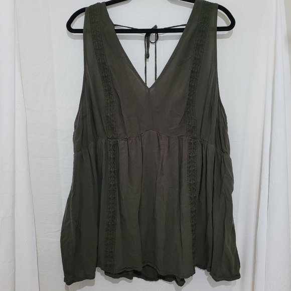 torrid Tops - Torrid Green Bohemian Embroidered Challis Babydoll Tank